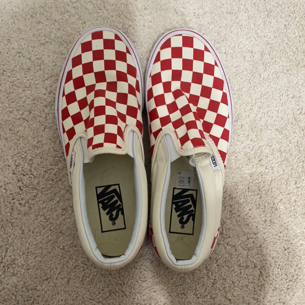 red checkered slip on vans